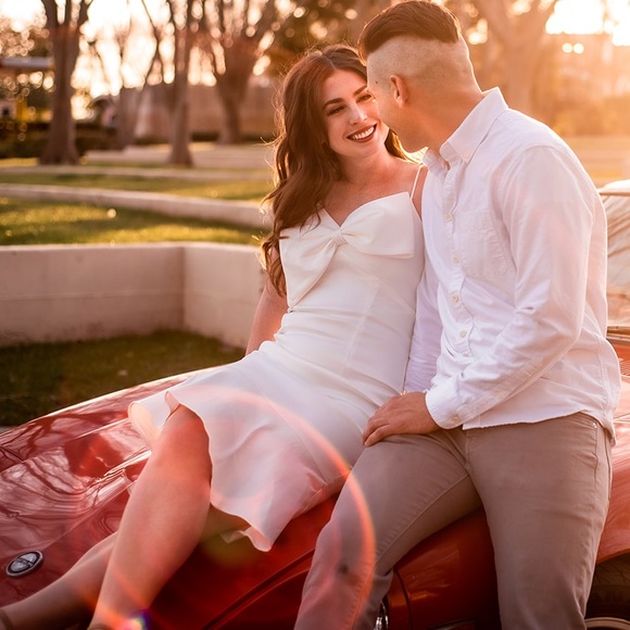 XSCAPE White Ruffled Spaghetti Strap V Neck Vintage Dress - Picture 3 of 8